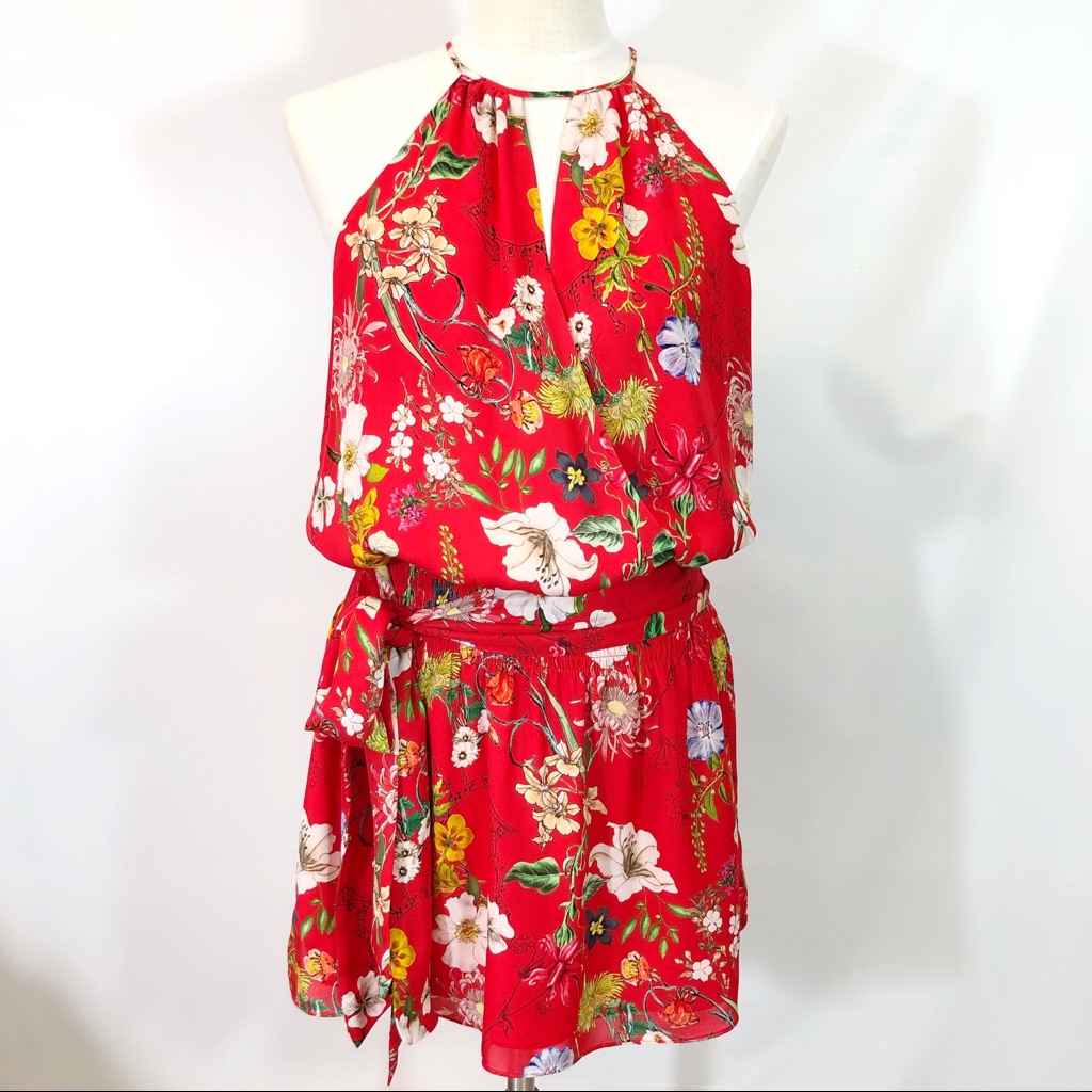Parker Larissa Silk Red Floral Mini Dress Medium